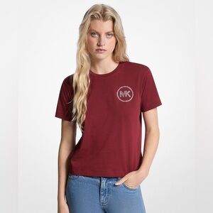Michael Kors woman’s Embellished Logo Organic Cotton T-Shirt Sz M